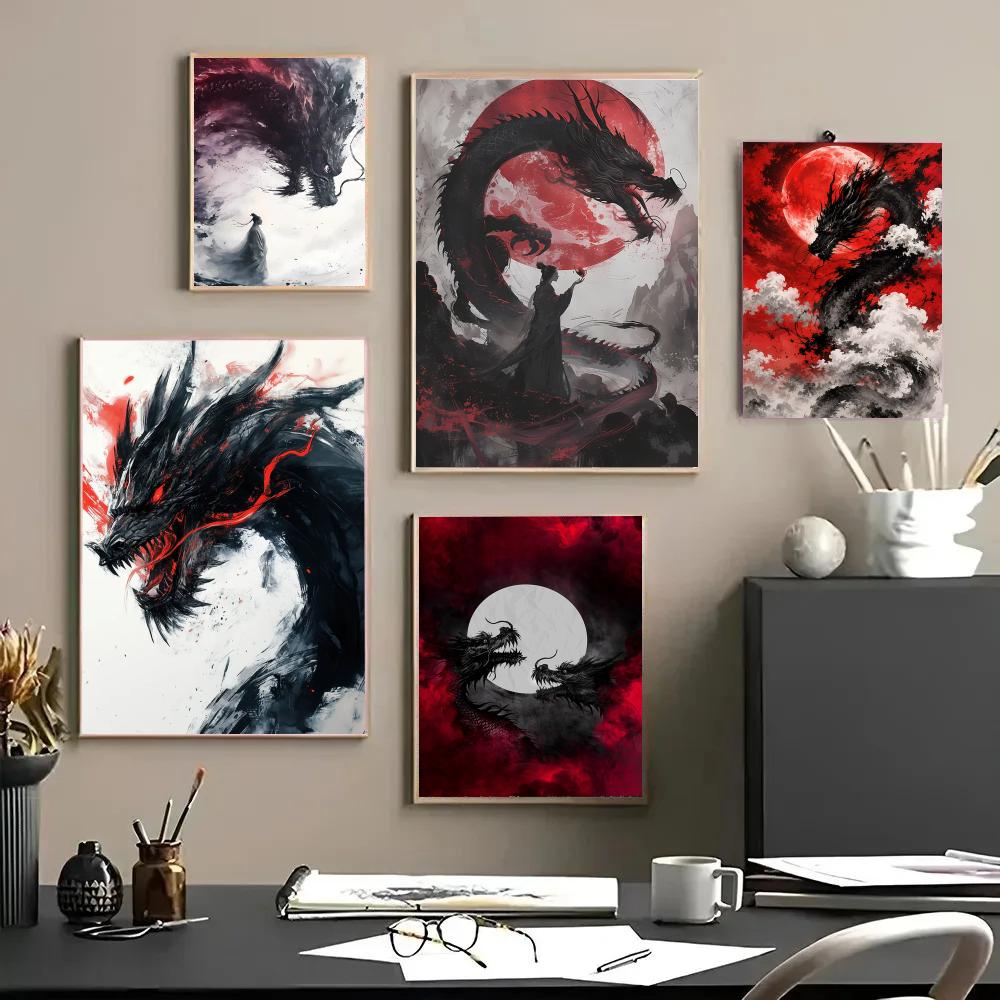 Esports Gaming Room - Siyah Ejderha Posteri Su Geçirmez Çıkartmalar